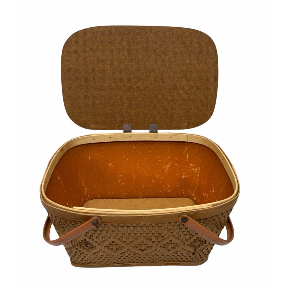VTG Red Man 16x10x10" Woven Wicker Double Handle Picnic Basket Brown MCM